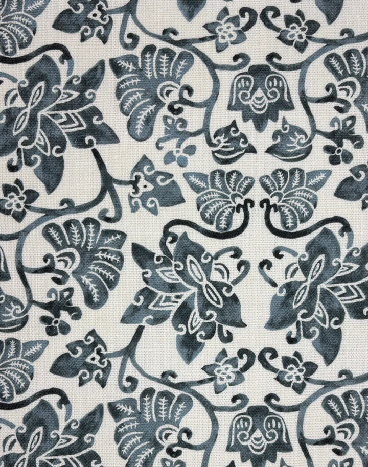 Batik Floral Fabric, Slate Blue