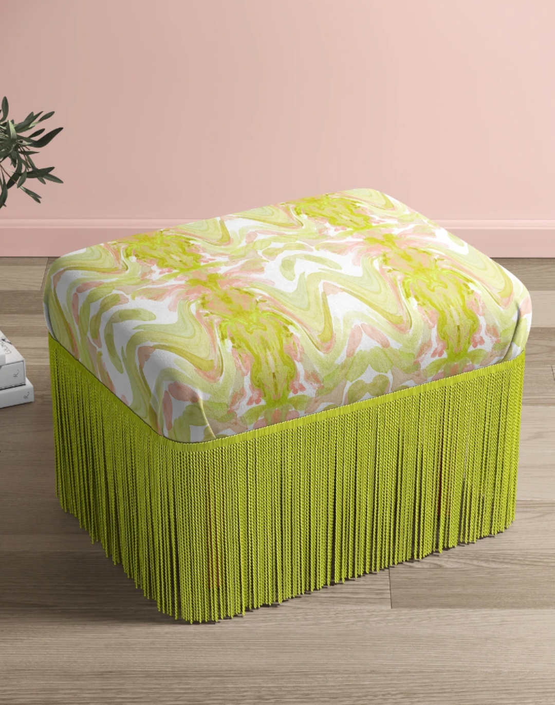 Bel Air Blossom, Chartreuse Velvet Fabric