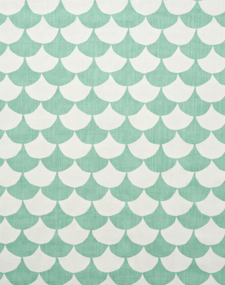 Big Waves Cotton Fabric, White / Aqua