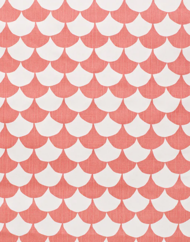 Big Waves Cotton Fabric, White / Coral