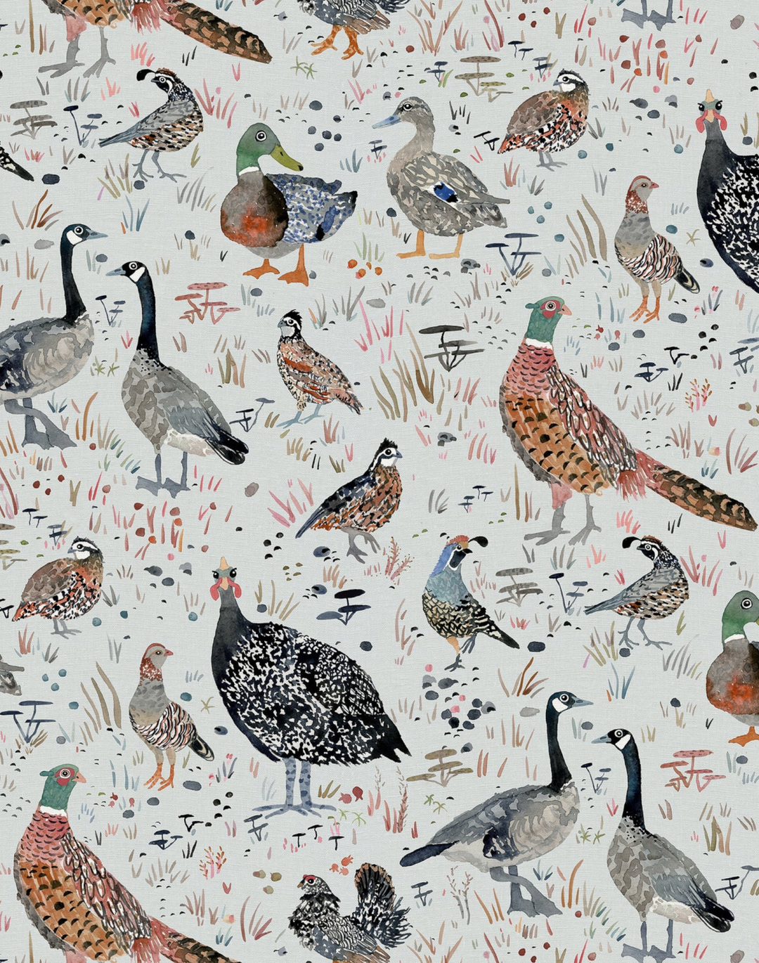 Bird Season, Fog - Linen Fabric