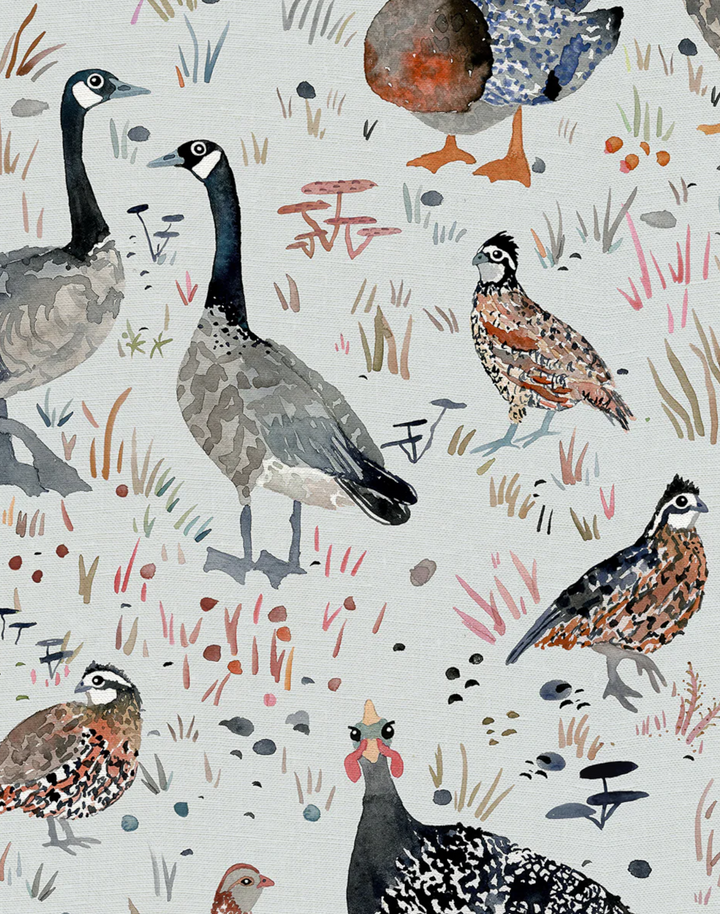 Bird Season, Fog - Linen Fabric