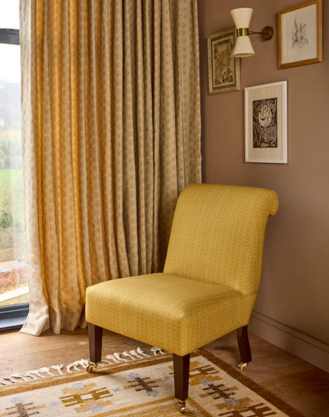 Birdlip Path, Saffron - Linen Fabric