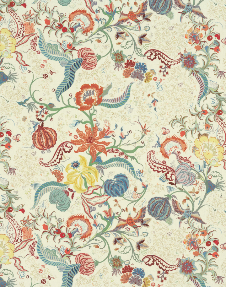 Chintz 21, Carmine Blue - Linen Fabric