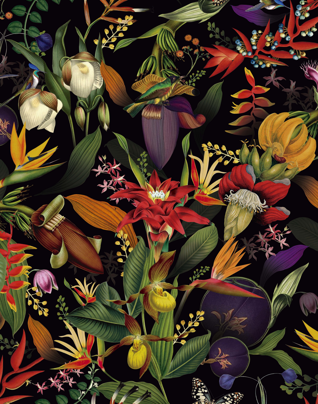 Dark Colombian Flowers Wallfabric