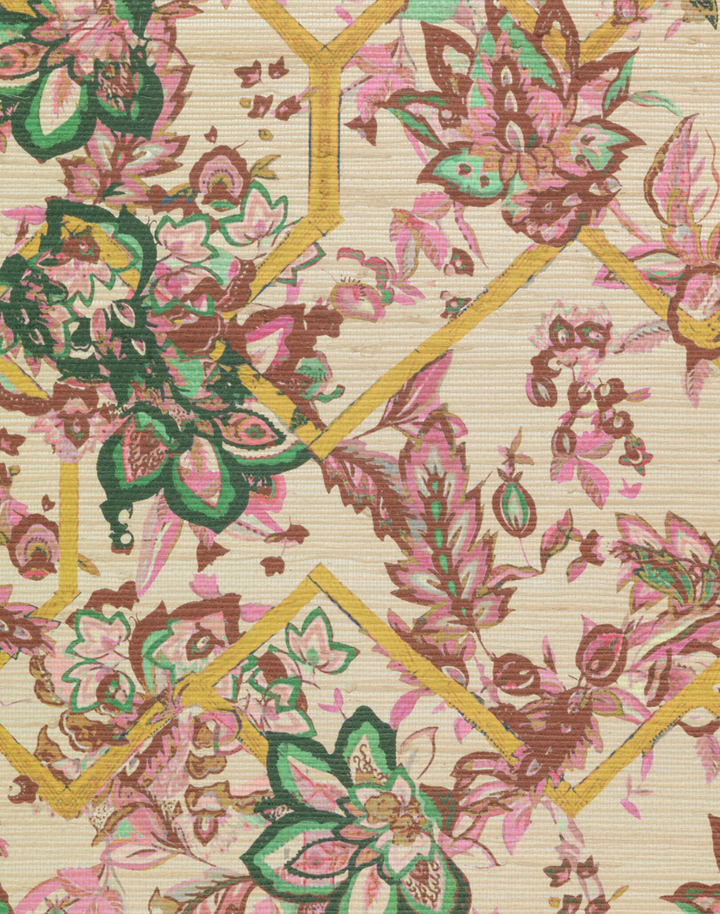 Creeping Trellis Grasscloth, Rose Saffron