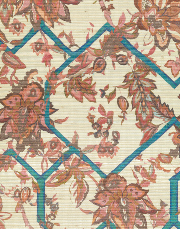 Creeping Trellis Grasscloth, Wedgewood Red