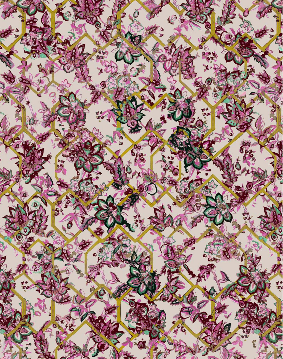 Creeping Trellis, Rose Saffron - Linen Fabric