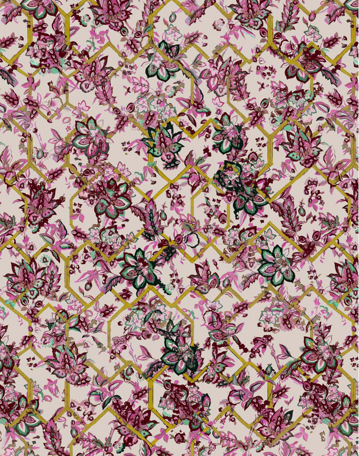 Creeping Trellis, Rose Saffron - Linen Fabric