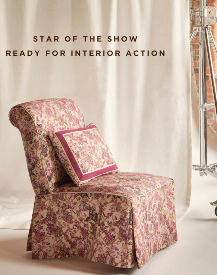 Creeping Trellis, Rose Saffron - Linen Fabric