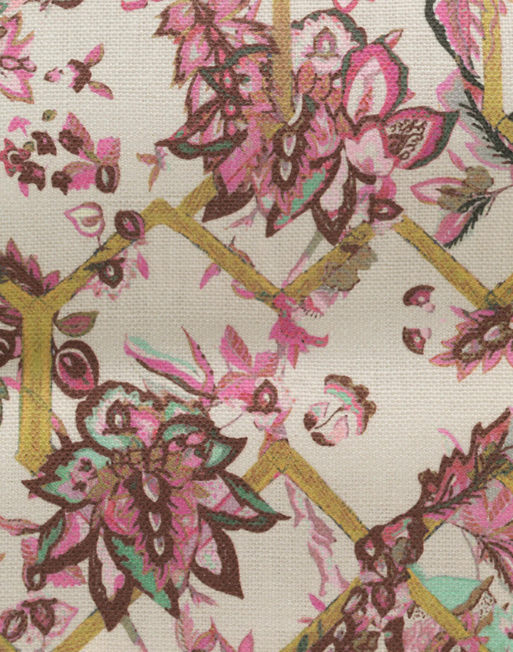 Creeping Trellis, Rose Saffron - Linen Fabric