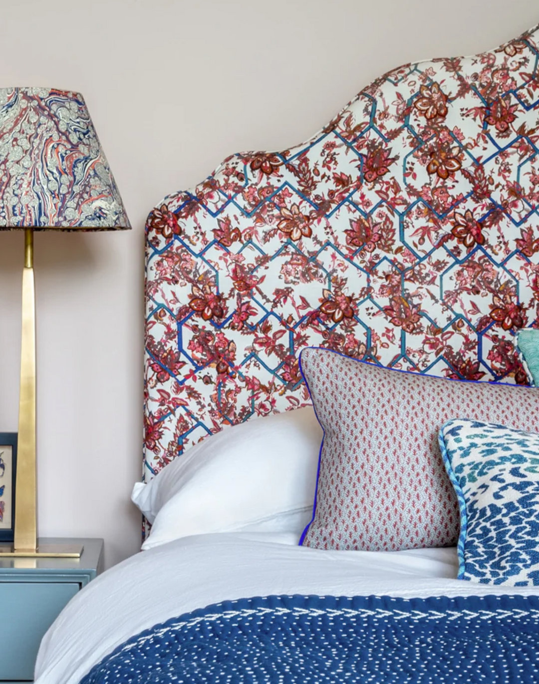 Creeping Trellis, Wedgewood Red - Linen Fabric