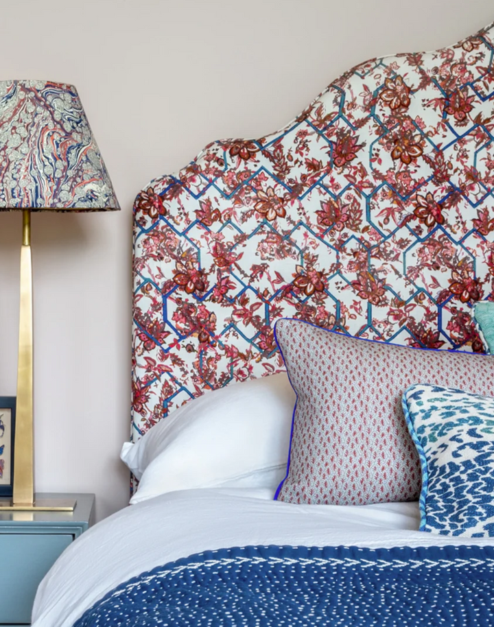 Creeping Trellis, Wedgewood Red - Linen Fabric