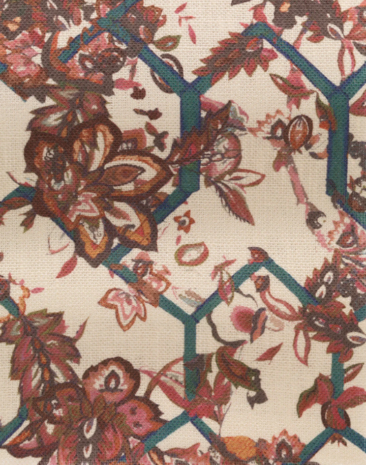 Creeping Trellis, Wedgewood Red - Linen Fabric