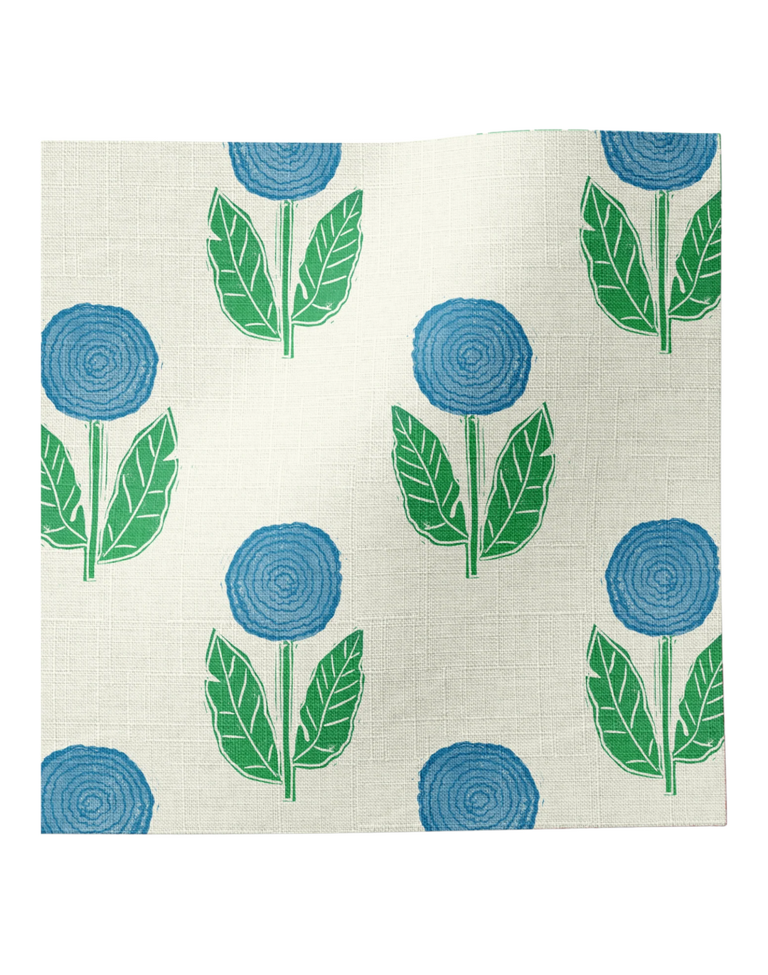 Dahlia, Blue - Linen Fabric