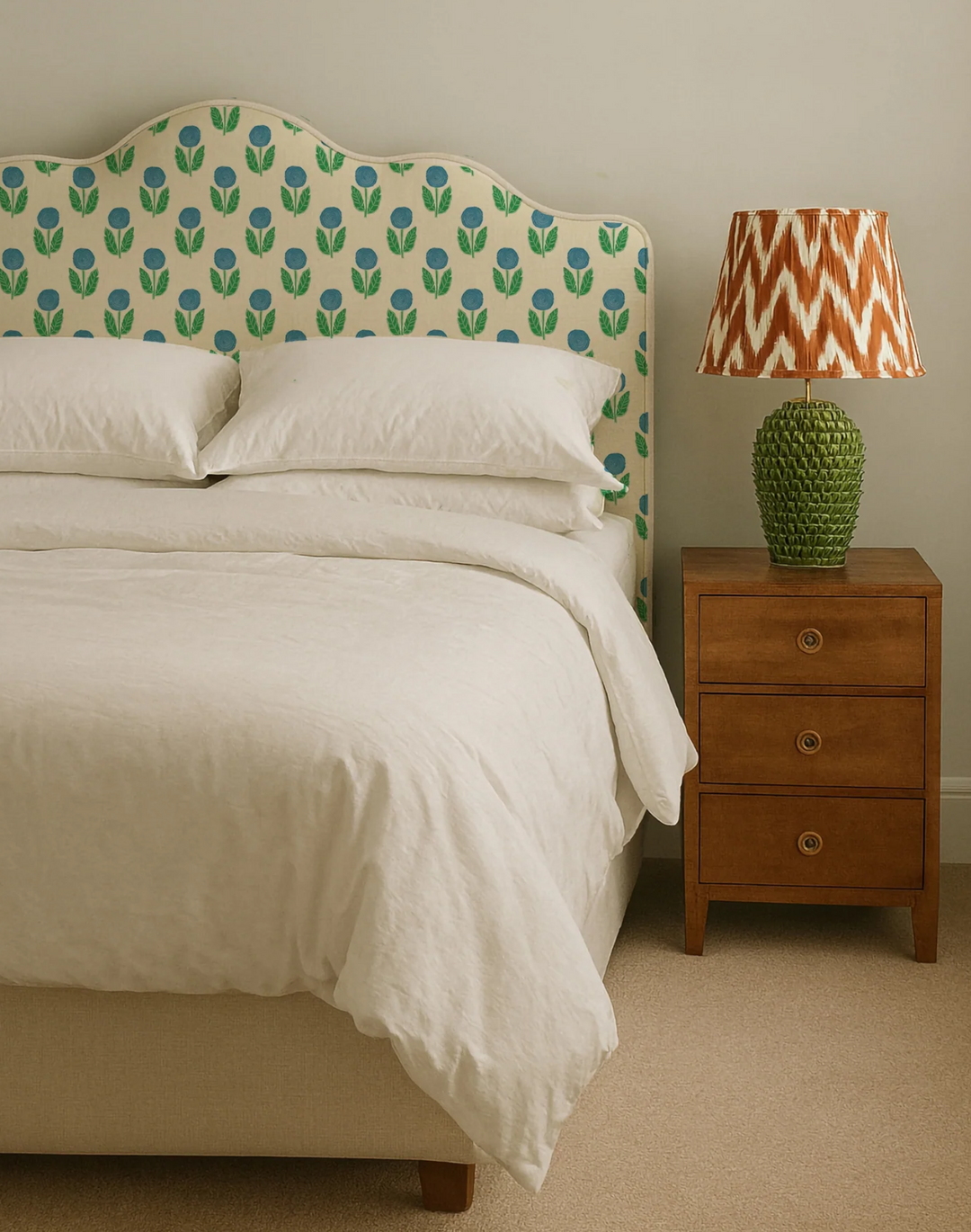 Dahlia, Blue - Linen Fabric