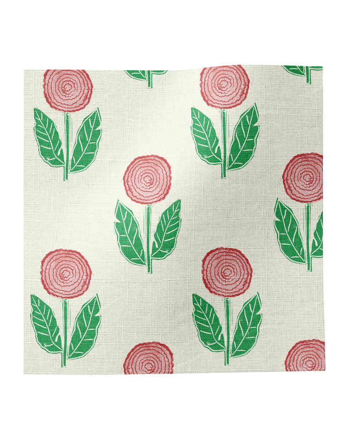 Dahlia, Red - Linen Fabric