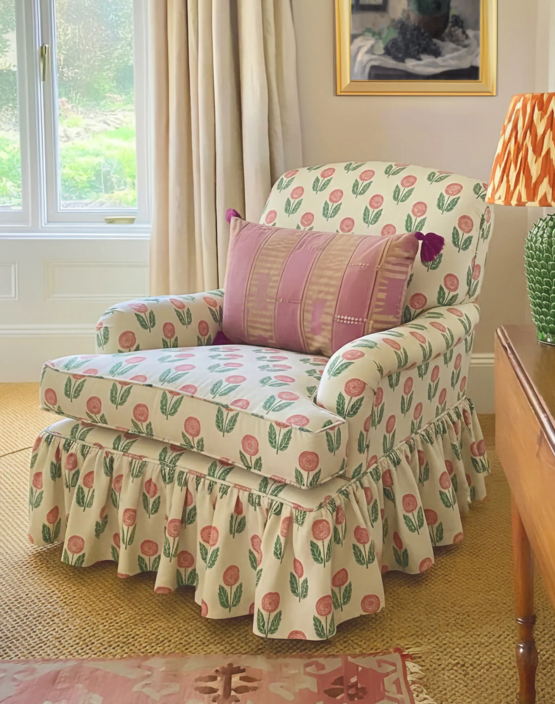 Dahlia, Red - Linen Fabric