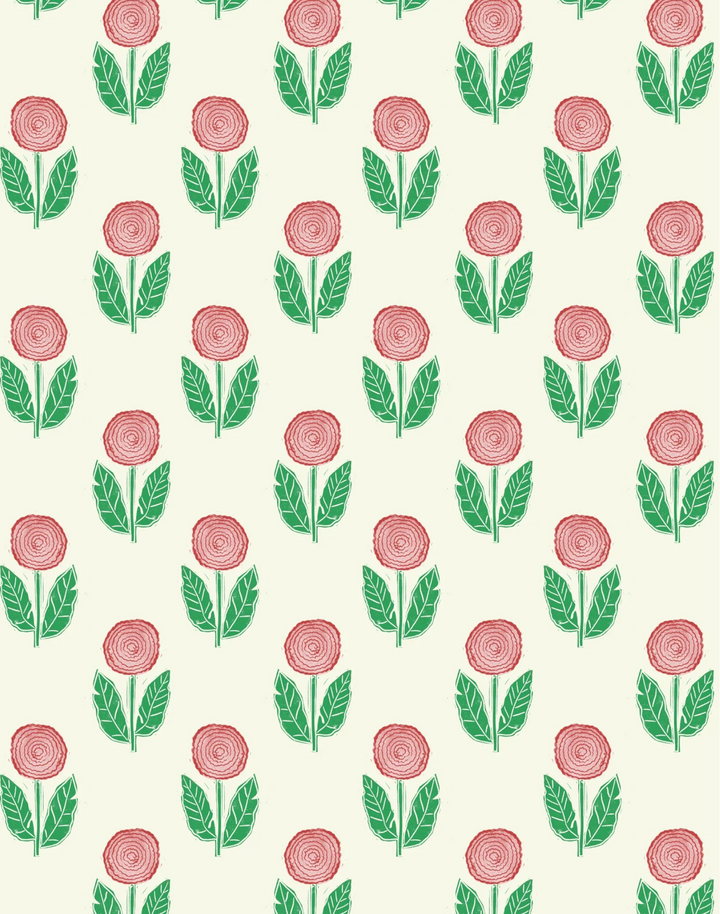 Dahlia, Red - Linen Fabric