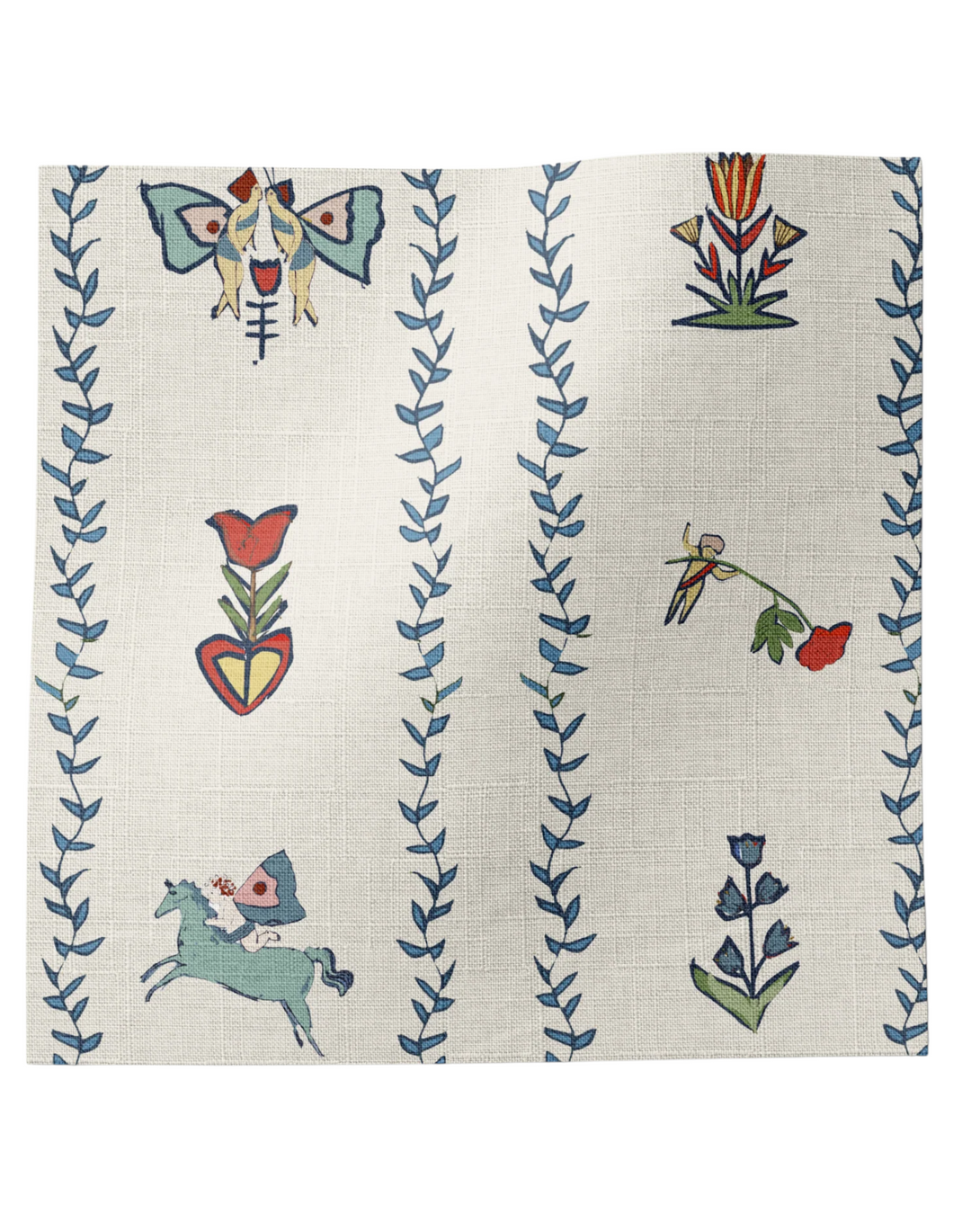 Dance Away in the Garden, Blue - Linen Fabric