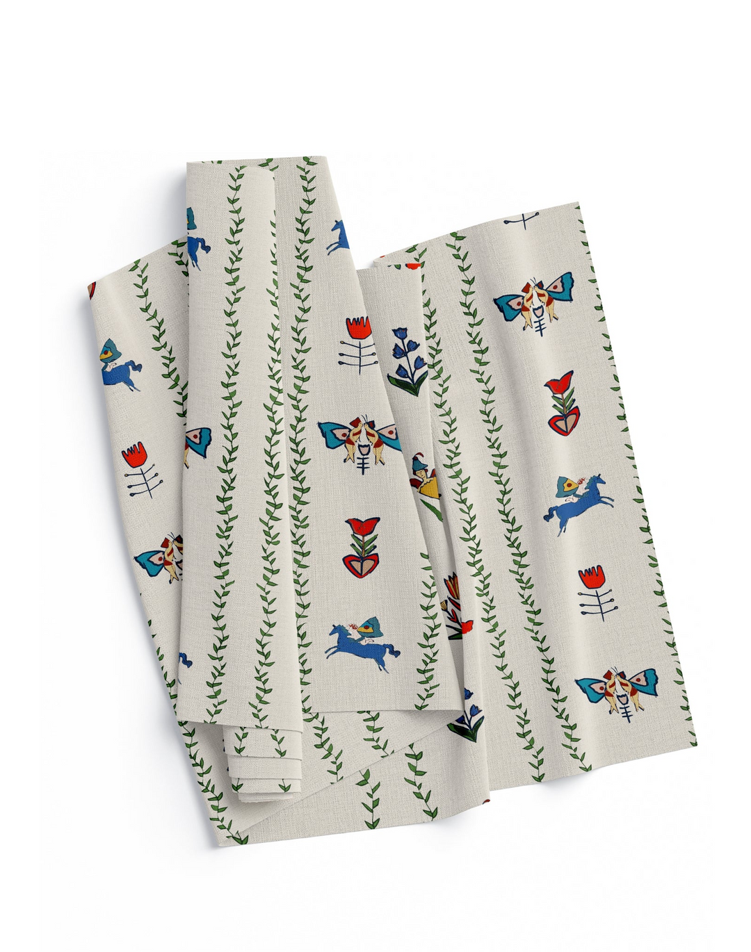 Dance Away in the Garden, Green - Linen Fabric