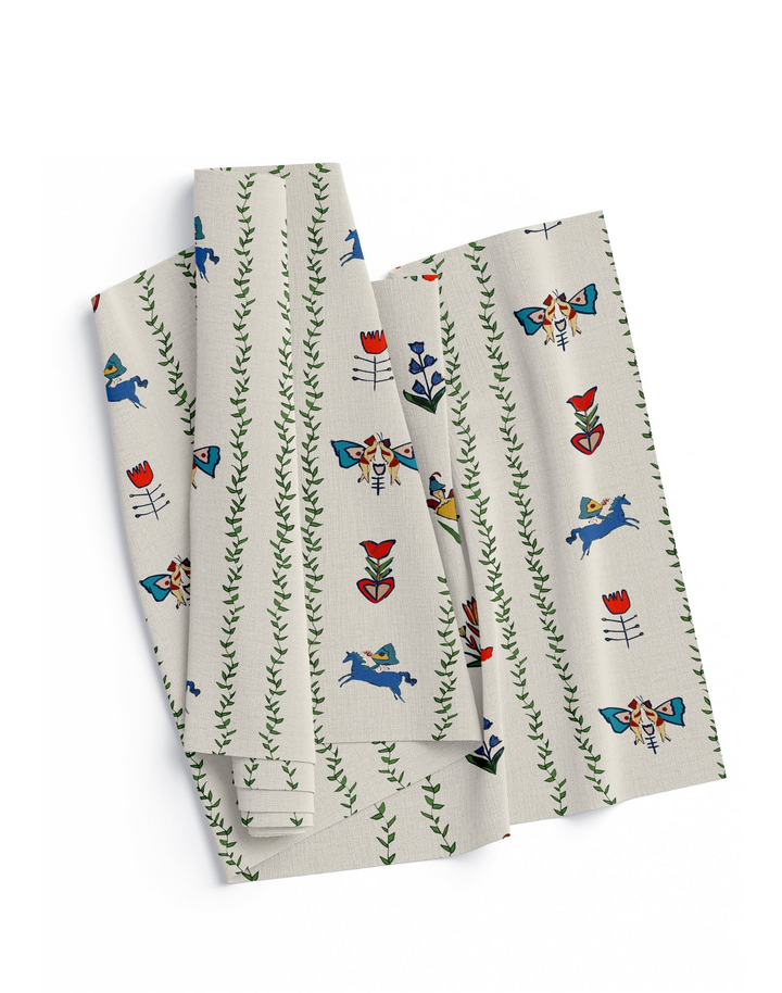 Dance Away in the Garden, Green - Linen Fabric