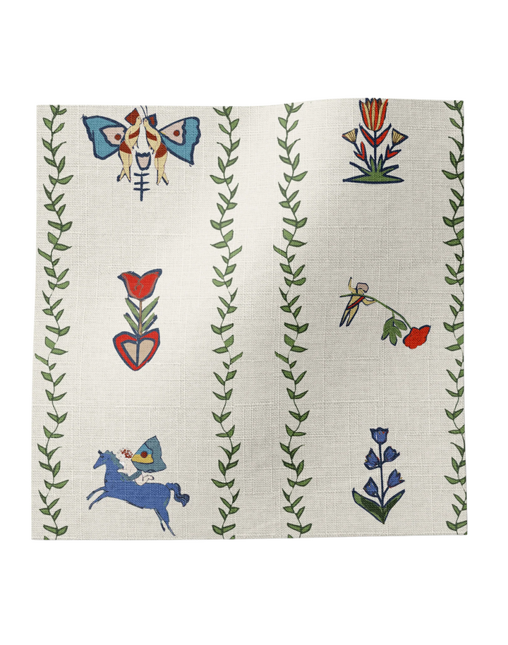 Dance Away in the Garden, Green - Linen Fabric