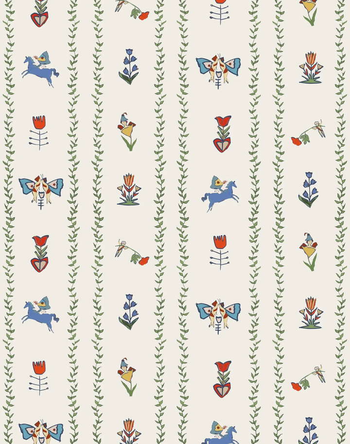 Dance Away in the Garden, Green - Linen Fabric