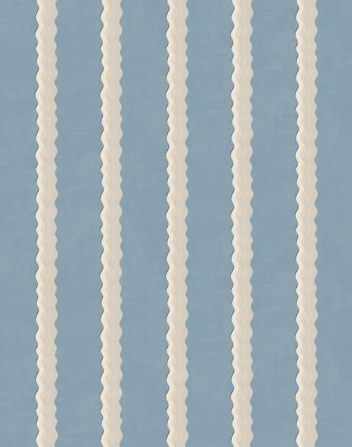Double Scroll Stripe, Sky Blue - Linen Fabric