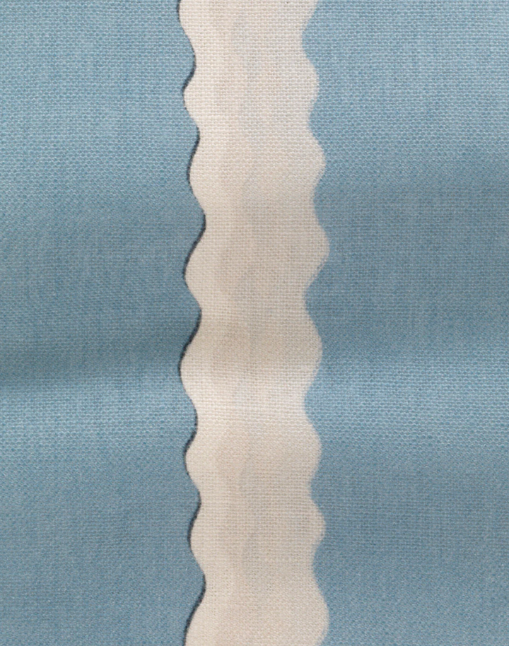 Double Scroll Stripe, Sky Blue - Linen Fabric
