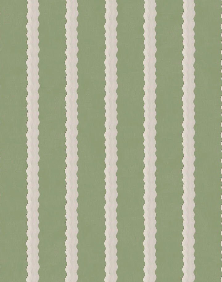 Double Scroll Stripe, Spring Green - Linen Fabric