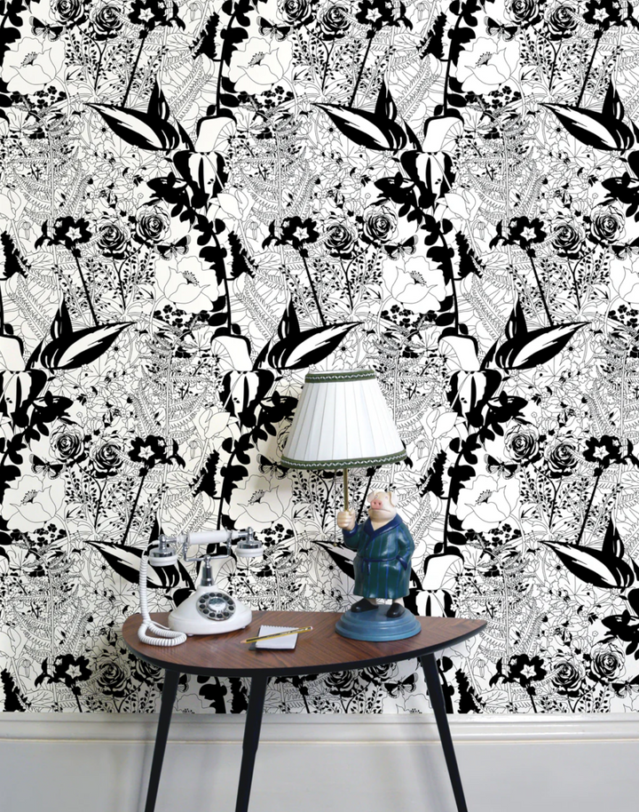 English Garden Wallpaper, Black & White