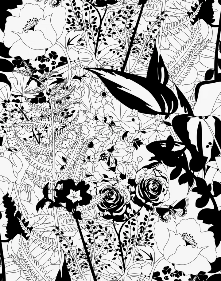 English Garden Wallpaper, Black & White