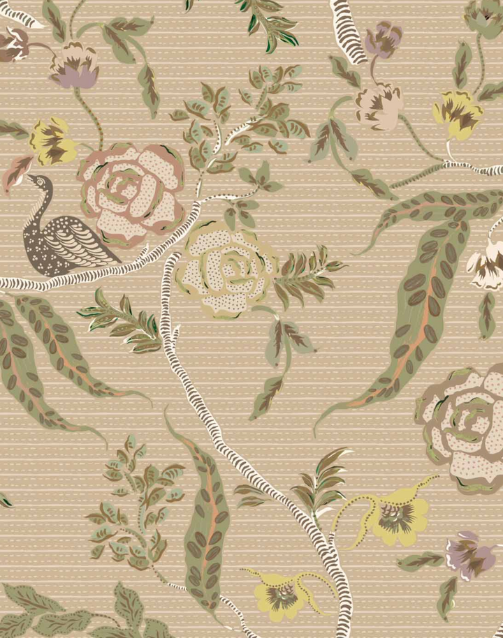 Eversley, Coral Moss - Linen Fabric