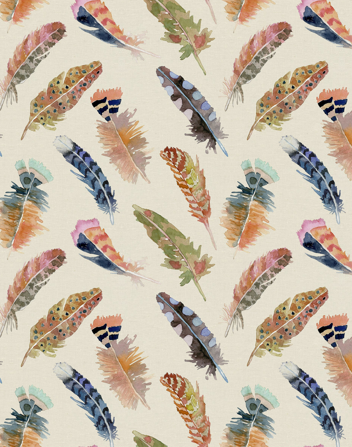 Feathers, Neutral - Linen Fabric
