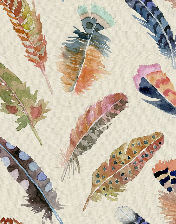 Feathers, Neutral - Linen Fabric