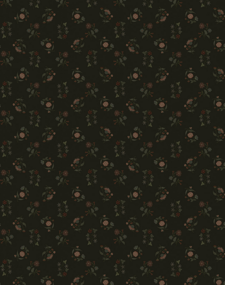 Floral Cascade Grasscloth, Velvet Void WPLN0159