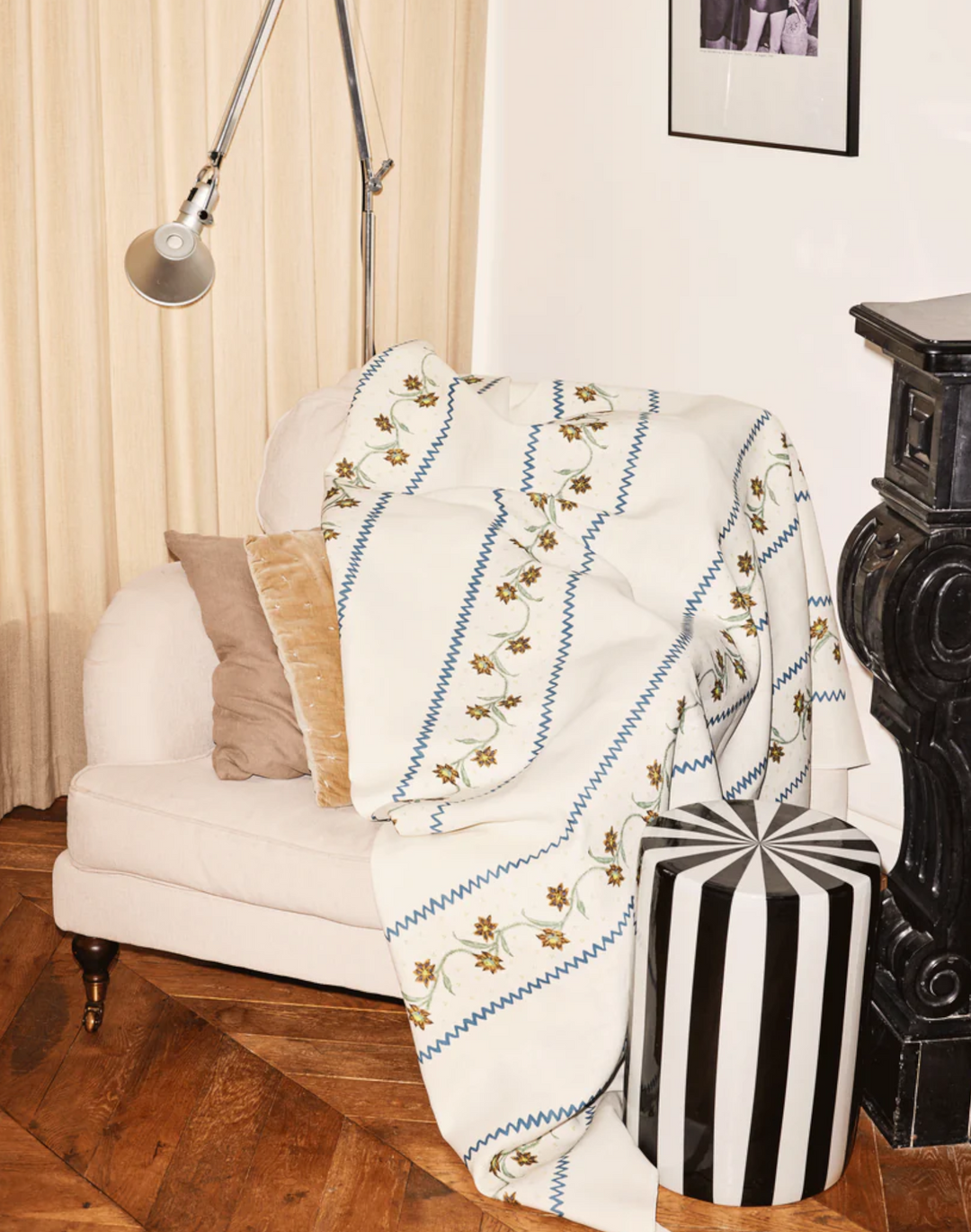 Floral Stripe Fabric, Midnight Truffle