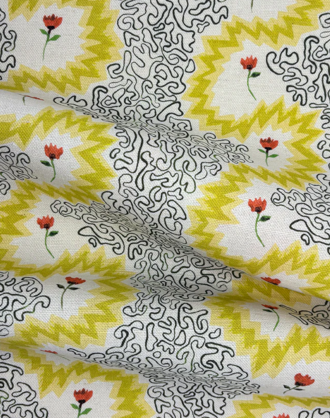 Floral Zigzag Fabric, Butterscotch Glow