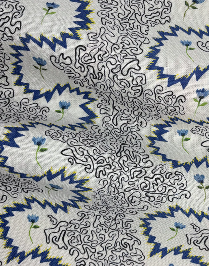 Floral Zigzag Fabric, Slate Blue