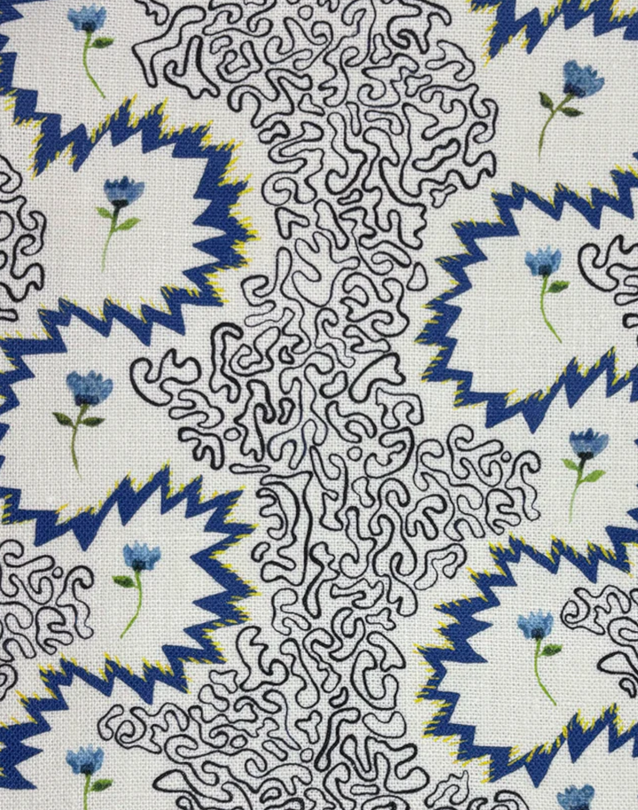 Floral Zigzag Fabric, Slate Blue