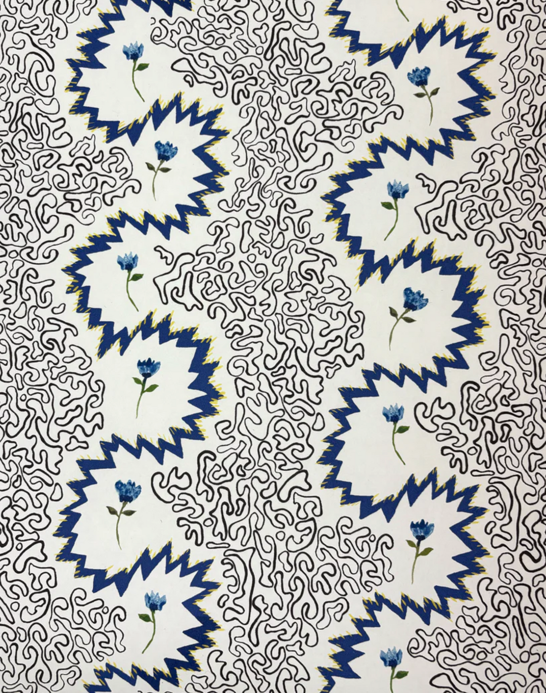 Floral Zigzag, Slate Blue