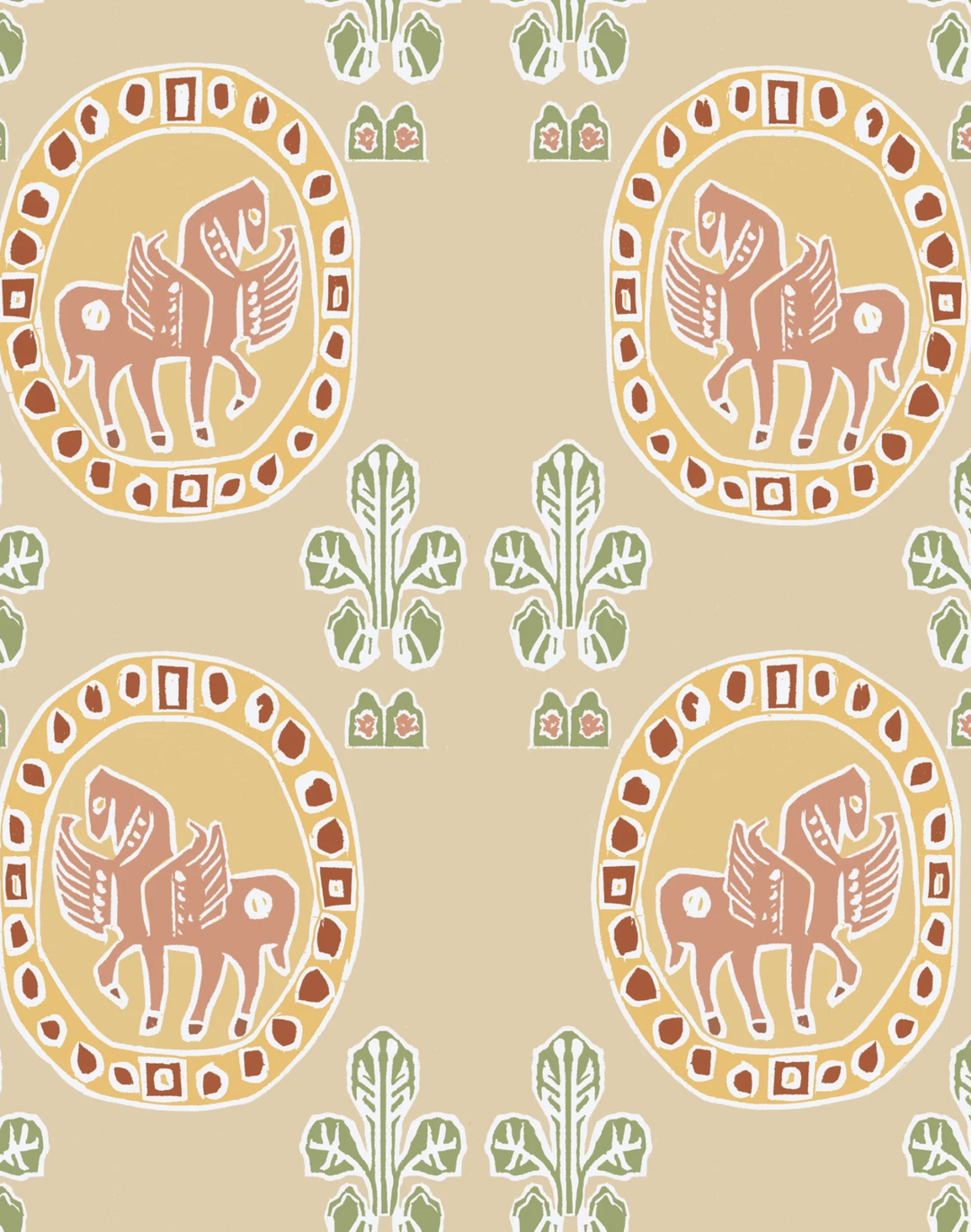 Flying Horse of Silk Road, Spice - Linen Fabric