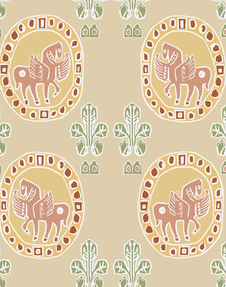 Flying Horse of Silk Road, Spice - Linen Fabric