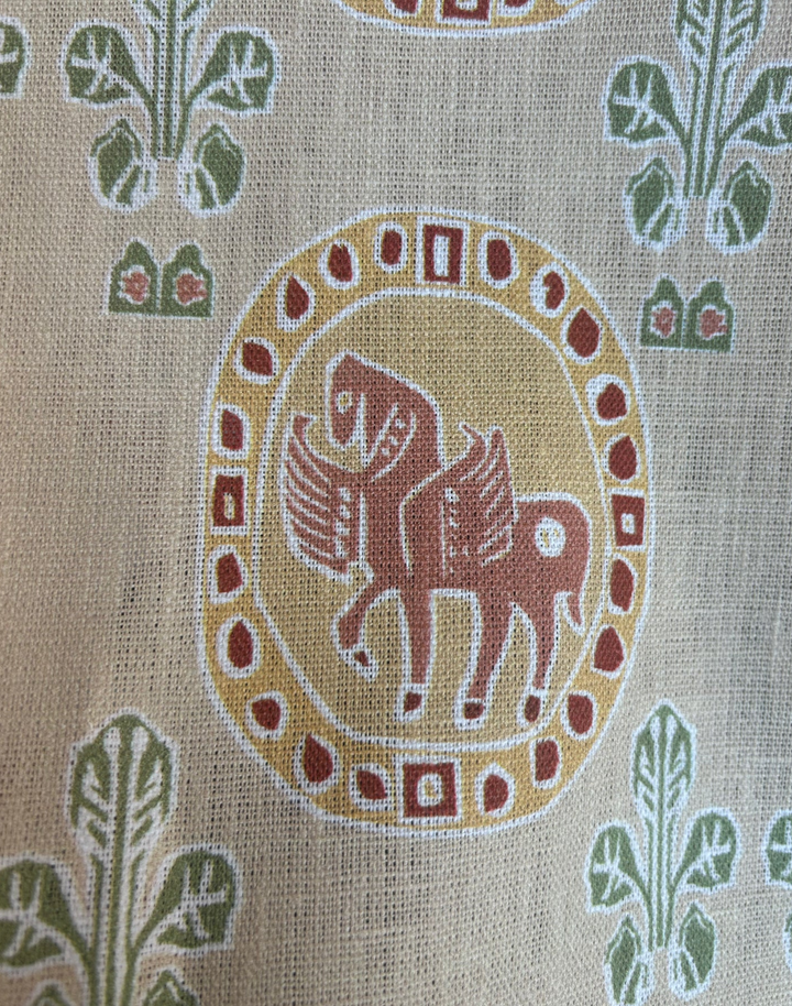 Flying Horse of Silk Road, Spice - Linen Fabric