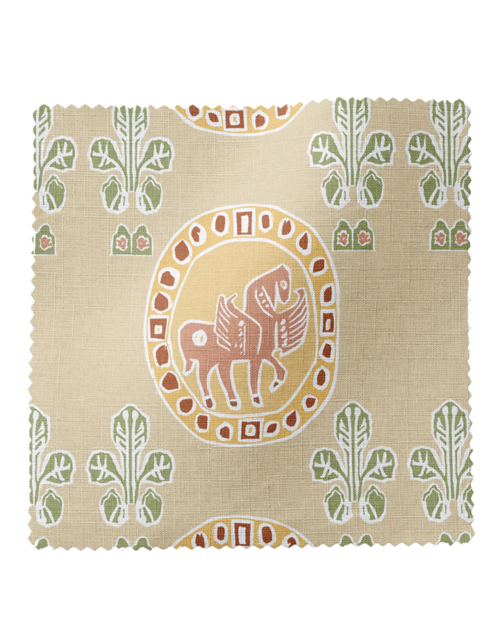 Flying Horse of Silk Road, Spice - Linen Fabric