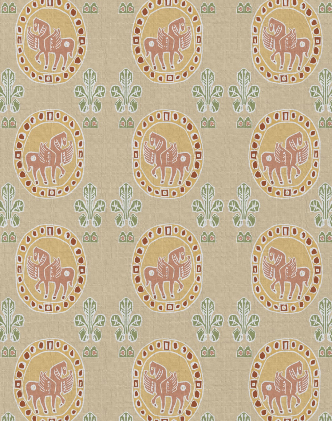 Flying Horse of Silk Road, Spice - Linen Fabric