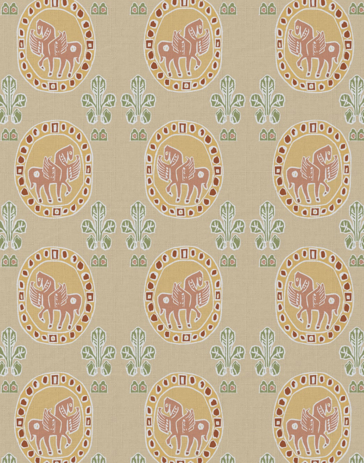 Flying Horse of Silk Road, Spice - Linen Fabric