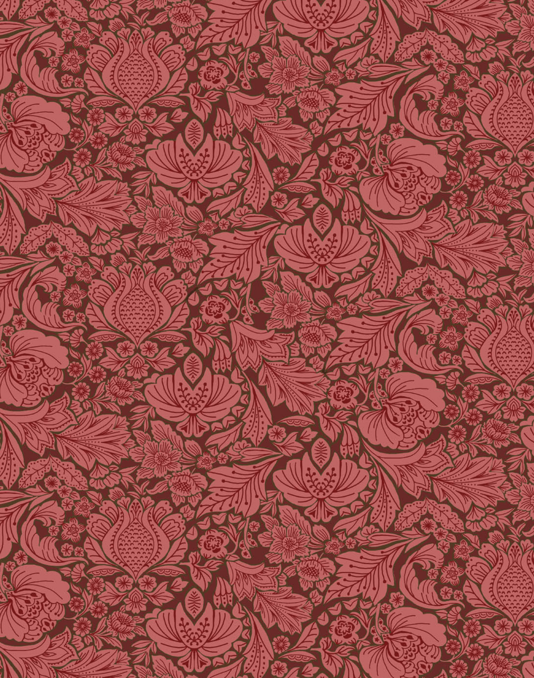 Folk Floral, Crimson - Linen Fabric