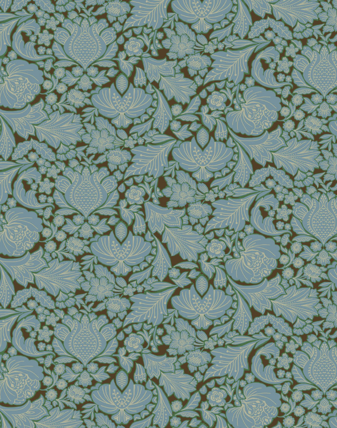 Folk Floral, Day Blue - Linen Fabric